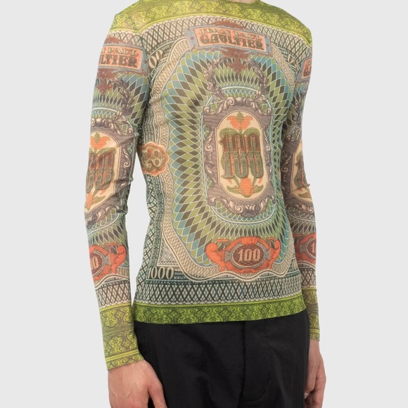 Jean Paul Gaultier Long-Sleeve Banknote Top Multi XS - Picture 3 of 9